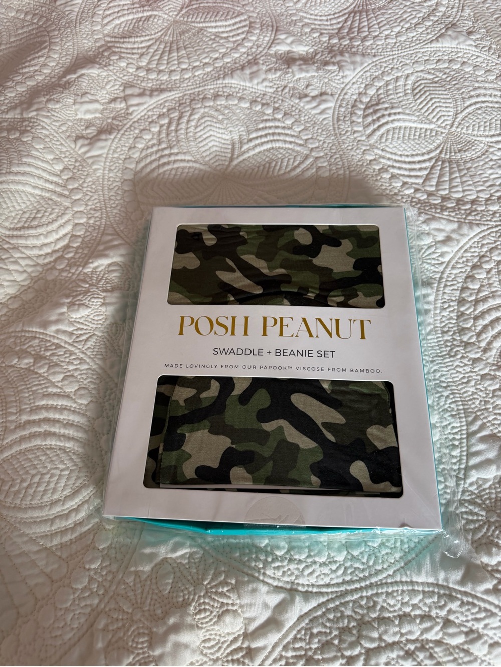 Posh Peanut Camo Swaddle & Beanie Set - Green, Black, Tan